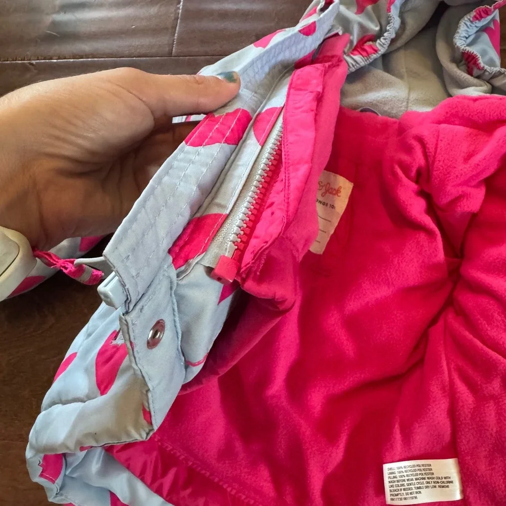 Cat & Jack Toddler Girls Light Blue Pink Heart Puffer Jacket Hooded Coat 18M